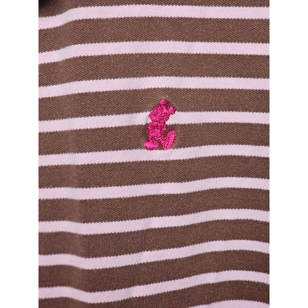 Vintage Y2K Disney World of Disney NYC Striped Long‎ Sleeve Polo Shirt Mickey L - Picture 2 of 7